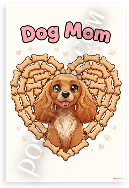 Dog Mom English Cocker Spaniel Bone Heart Cartoon 12x18 US Made Poster