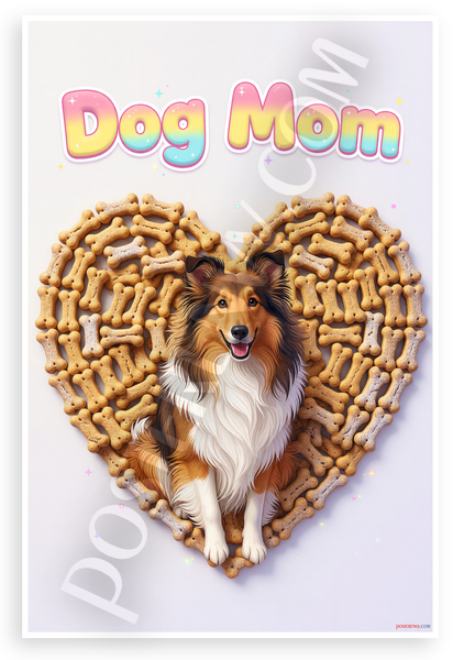 Dog Mom Collie in Dog Bone Heart Whimsical 12x18 US Made Poster