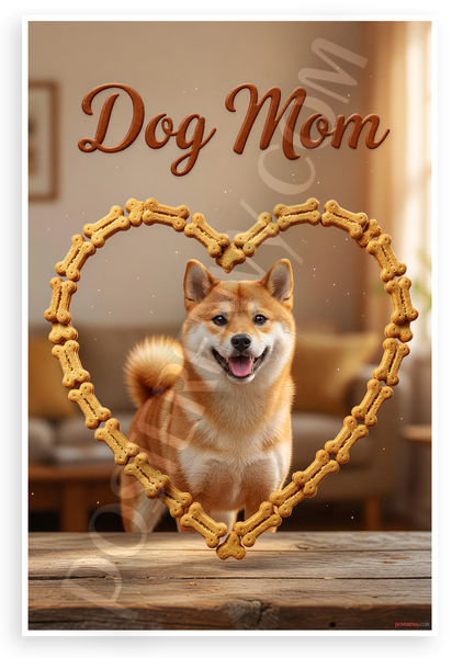 Dog Mom Shiba Inu in Dog Bone Heart Frame Cute Pet Lover 12x18 US Made Poster