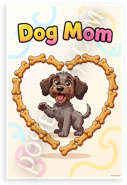 Dog Mom Wirehaired Pointing Griffon Bone Heart Cartoon 12x18 US Made Poster