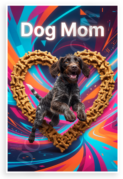 Dog Mom German Wirehaired Pointer Dog Bone Heart Modern Art 12x18 US Made Poster