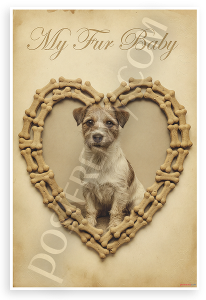 My Fur Baby Jack Russell Terrier Dog Bone Heart Vintage 12x18 US Made Poster