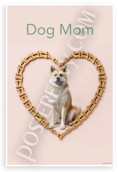 Dog Mom Akita in Bone Treat Heart Minimalist 12x18 US Made Poster