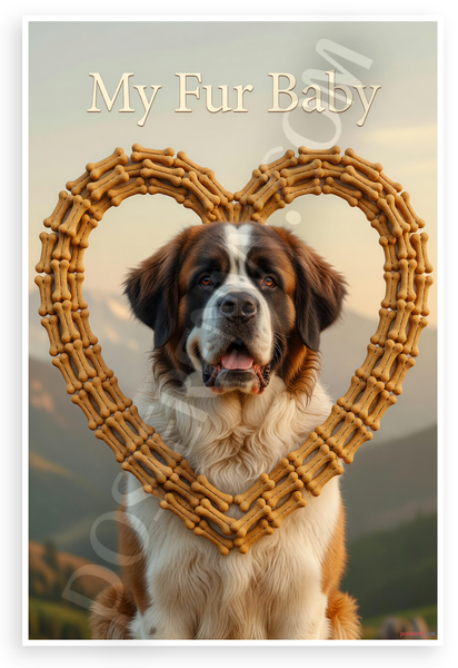 My Fur Baby Saint Bernard Dog Bone Heart Mountain Backdrop 12x18 US Made Poster