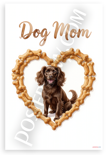 Dog Mom Boykin Spaniel Dog Bone Heart Whimsical 12x18 US Made Poster