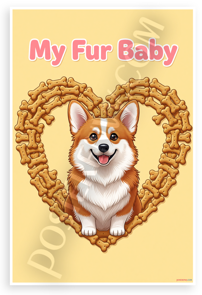 My Fur Baby Cardigan Welsh Corgi Dog Bone Heart Cartoon 12x18 US Made Poster