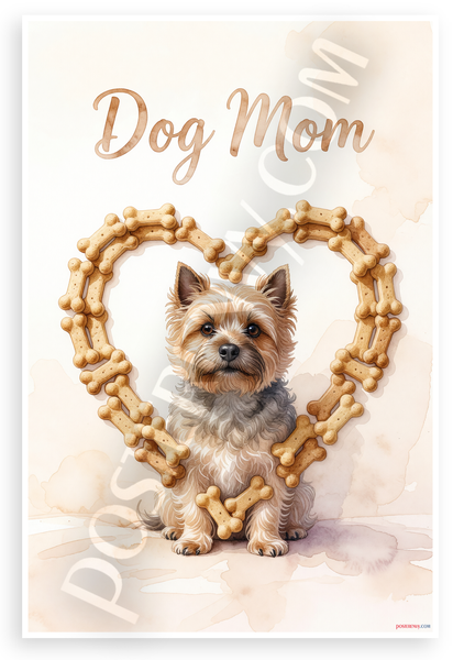 Dog Mom Cairn Terrier Dog Bone Heart Watercolor 12x18 US Made Poster