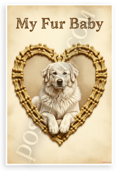 My Fur Baby Great Pyrenees Dog Bone Heart Vintage 12x18 US Made Poster