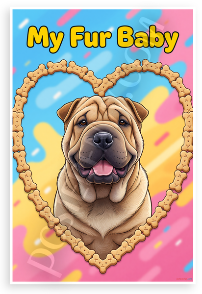 My Fur Baby Chinese Shar-Pei Dog Bone Heart Playful 12x18 US Made Poster