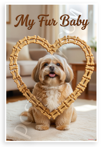 My Fur Baby Lhasa Apso Dog Bone Heart Frame 12x18 US Made Poster