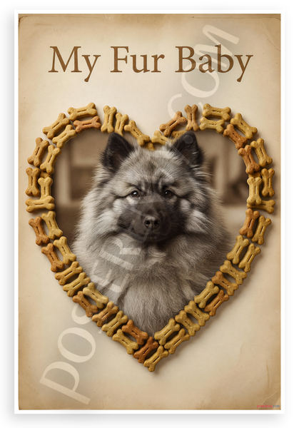 My Fur Baby Keeshond Dog Treat Heart Frame Vintage 12x18 US Made Poster