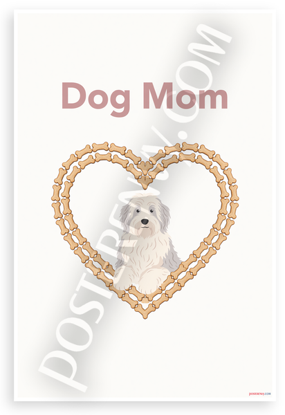 Old English Sheepdog Dog Mom Bone Heart Minimalist 12x18 US Made Poster