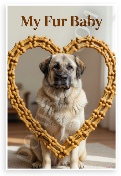 My Fur Baby Anatolian Shepherd Dog Bone Heart Frame 12x18 US Made Poster