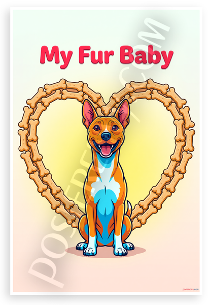 My Fur Baby Basenji Dog Bone Heart Cartoon 12x18 US Made Poster