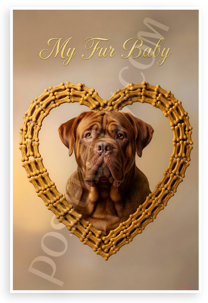 My Fur Baby Dogue de Bordeaux Dog Bone Heart Frame 12x18 US Made Poster
