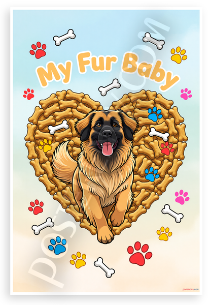 My Fur Baby Leonberger Dog in Bone Treat Heart Cute Pet 12x18 US Made Poster