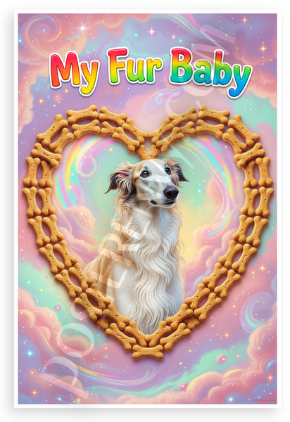 My Fur Baby Borzoi Dog Bone Heart Frame Whimsical 12x18 US Made Poster