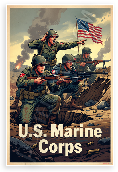 U.S. Marine Corps Vintage Combat Marines Patriotic 12x18 US Made Poster