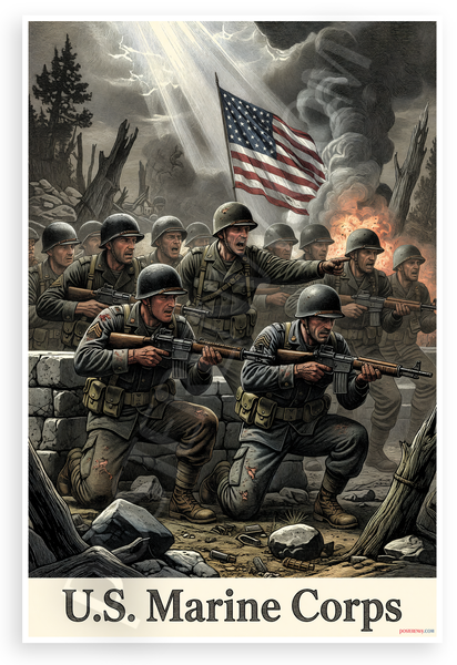 U.S. Marine Corps Vintage Iwo Jima Flag Raising Patriotic 12x18 US Made Poster