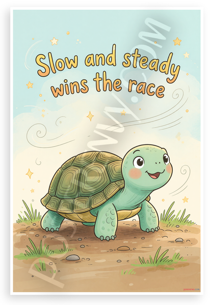 Aesop "Slow and Steady Wins the Race" Turtle Motivational 12x18 US Made Poster