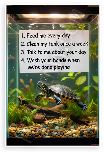 Red-Eared Slider Turtle Care Rules Educational 12x18 US Made Poster