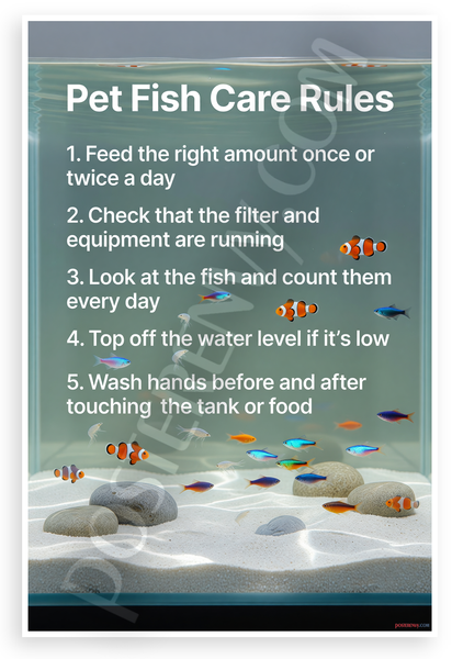 Pet Fish Care Rules Aquarium Educational 12x18 US Made Poster