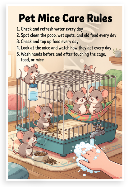 Pet Mice Care Rules Educational 12x18 US Made Poster