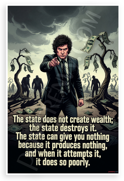 Javier Milei 'The State Does Not Create Wealth' Libertarian 12x18 US Made Poster