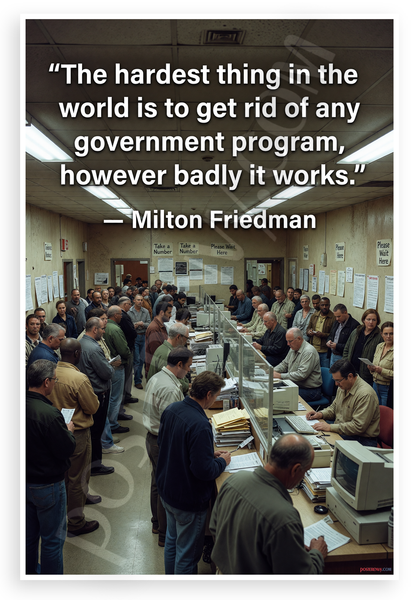 Milton Friedman 'Hardest Thing Government Program' Quote 12x18 US Made Poster