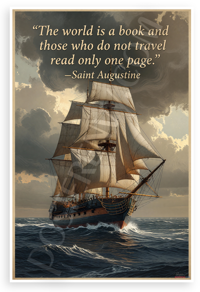 Saint Augustine "The World is a Book" Travel Quote Sailing Ship 12x18 US Made Poster