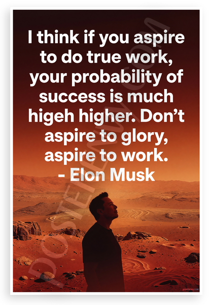Elon Musk "Aspire to Work Not Glory" Inspirational 12x18 US Made Poster