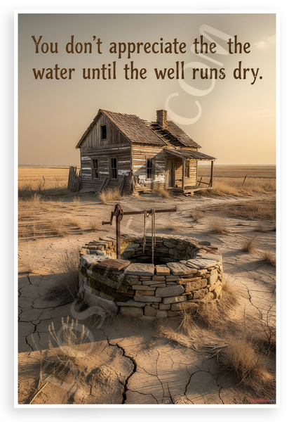 You Don't Appreciate Water Until Well Runs Dry Inspirational 12x18 US Made Poster