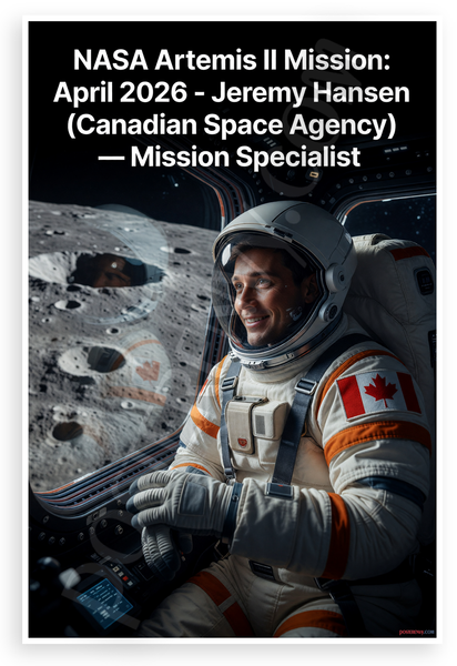 NASA Artemis II Jeremy Hansen Canadian Space Agency Mission Specialist 12x18 US Made Poster