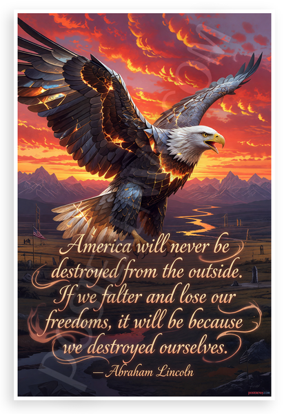 Abraham Lincoln "America Will Never Be Destroyed From the Outside" Patriotic 12x18 US Made Poster
