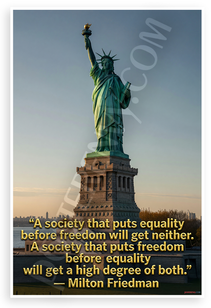 Milton Friedman 'Society Equality Freedom Quote' Statue of Liberty 12x18 US Made Poster