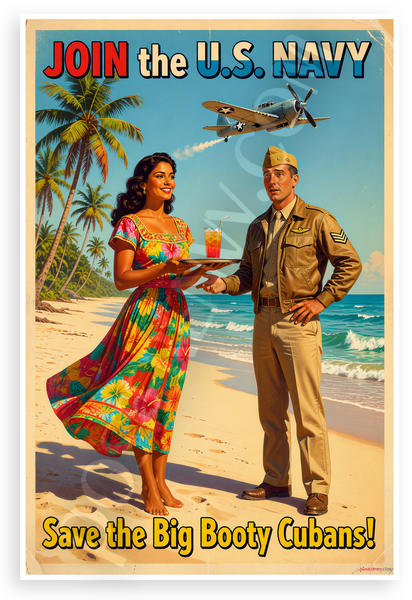 Join the U.S. Navy Save the Big Booty Cubans! Vintage Recruiting 12x18 US Made Poster