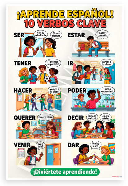 Aprende Español 10 Spanish Verbs Ser Estar Tener Educational 12x18 US Made Poster