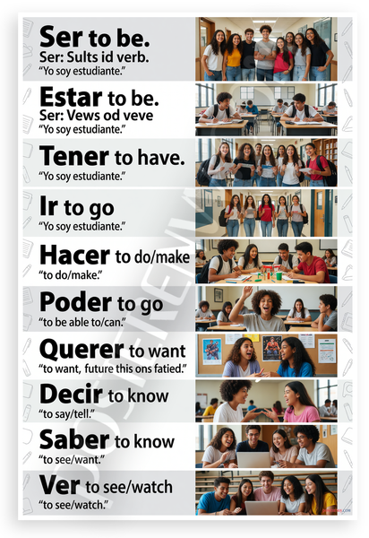 Spanish Verbs Ser Estar Tener Ir Educational 12x18 US Made Poster