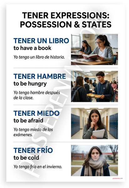 Tener Expressions Possession States Spanish Educational 12x18 US Made Poster