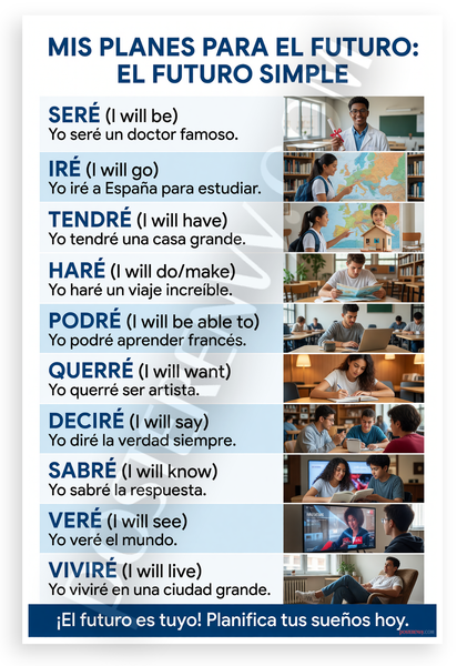 Mis Planes para el Futuro Spanish Future Tense Verbs Educational 12x18 US Made Poster