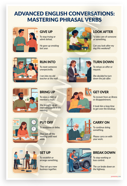 Advanced English Conversations Mastering Phrasal Verbs Educational 12x18 US Made Poster