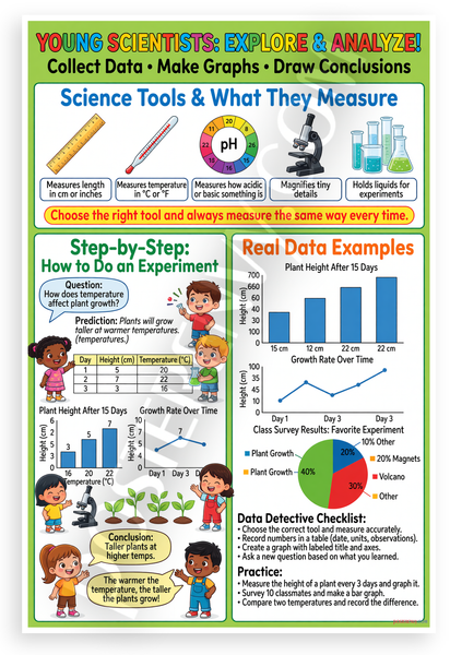 Young Scientists Explore and Analyze Data Graphs Science Tools 12x18 US Made Poster