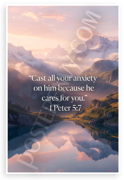 1 Peter 5:7 'Cast All Your Anxiety on Him' Inspirational 12x18 US Made Poster