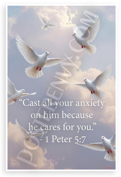 1 Peter 5:7 'Cast All Your Anxiety on Him' Doves Inspirational 12x18 US Made Poster