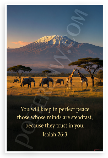 Isaiah 26:3 "You Will Keep in Perfect Peace" African Savanna Inspirational 12x18 US Made Poster
