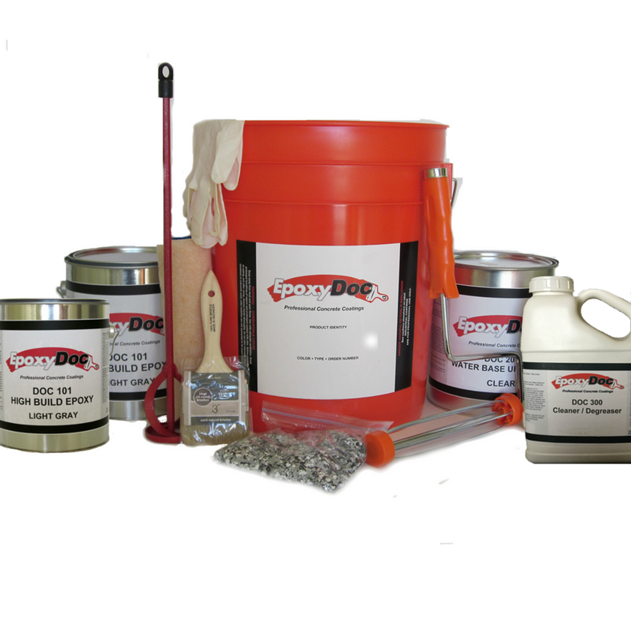 Complete epoxy kits.  Includes epoxy, bucket. paddle, brush, cleaning solution, chips, and slip resistance