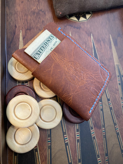 Card Holder - 3 Slots - Blue Stitching