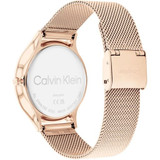 Vista trasera del Calvin Klein Timeless Mesh 38mm 25200002 con caja y correa de malla en acabado oro rosa