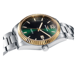 Vista lateral del reloj Sandoz Casual 81525-65 con esfera verde y caja de acero