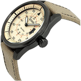 Vista en ángulo del Citizen Caballero 3 agujas AW1365-19P con esfera beige y correa textil beige